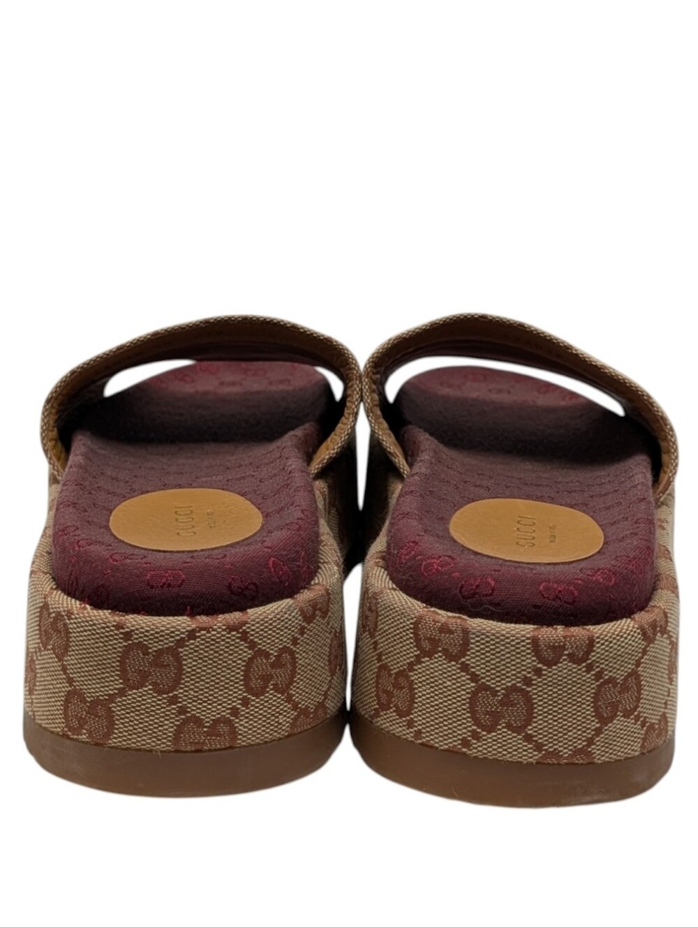 Gucci Angelina Burgundy Rust GG Monogram Canvas Platform Slide Sandal Size EU 38 - Picture 5 of 9